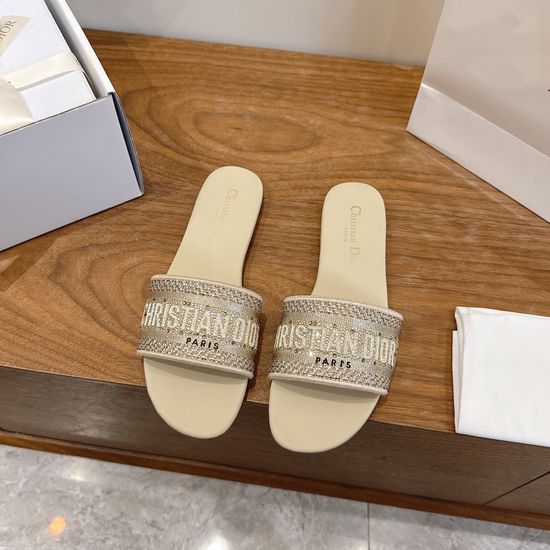 Christian Dior Sparkling Slip-on Sandals with CD Logo Embroidery