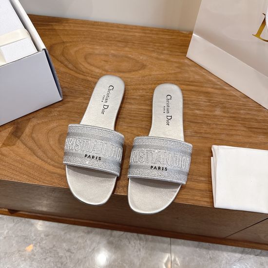 Christian Dior Sparkling Slip-on Sandals with CD Logo Embroidery