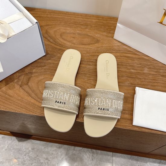 Christian Dior Sparkling Slip-on Sandals with CD Logo Embroidery