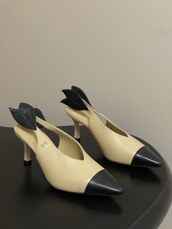 Chanel Two Tone Pointed Toe Slingback High Heel Sandals