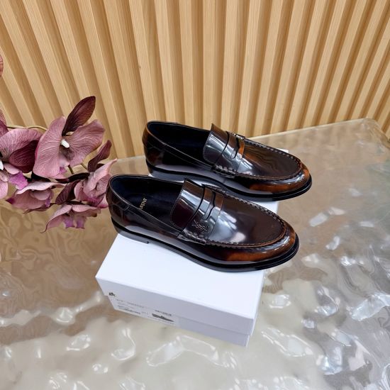 Yves Saint Laurent Minimalist Logo Leather Loafers Elegant Almond Toe Footwear