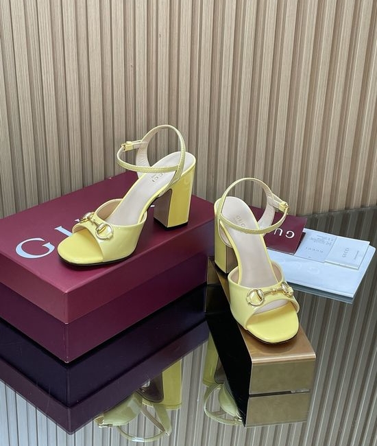 Gucci Patent Leather Block Heel Buckle Strap Sandals