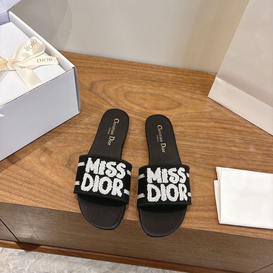 Christian Dior Silk Fabric Slip-on Sandals with CD Embroidery