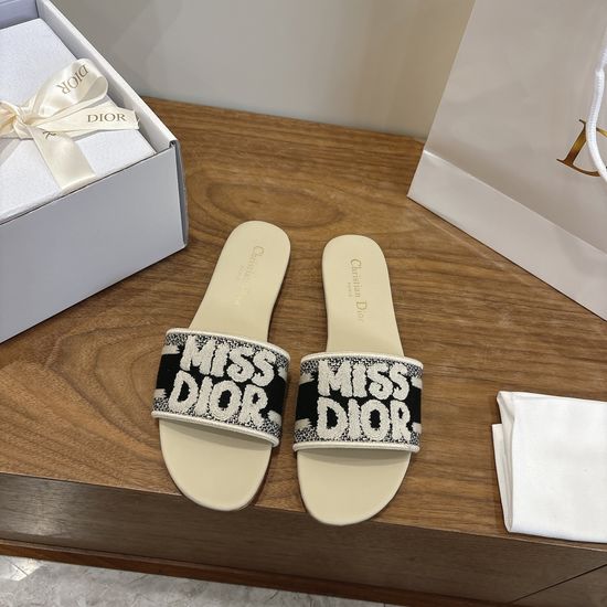 Christian Dior Silk Fabric Slip-on Sandals with CD Embroidery