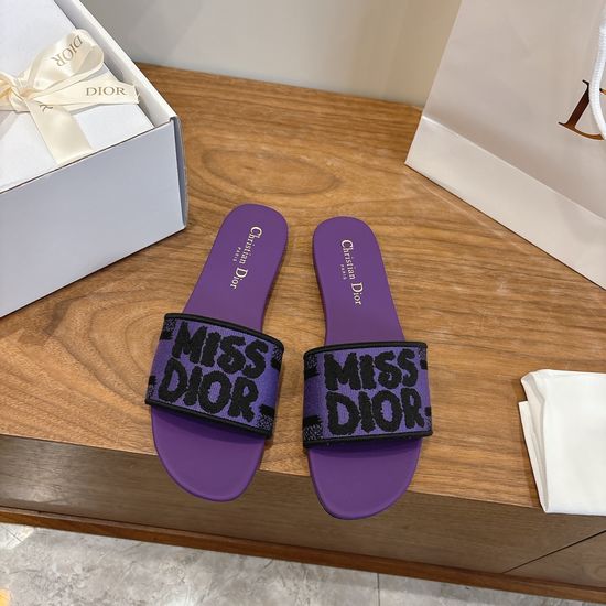 Christian Dior Silk Fabric Slip-on Sandals with CD Embroidery