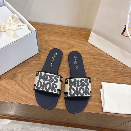 Christian Dior Silk Fabric Slip-on Sandals with CD Embroidery