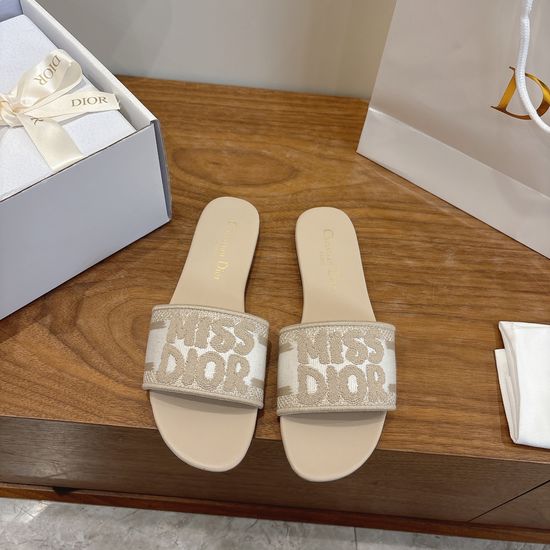 Christian Dior Silk Fabric Slip-on Sandals with CD Embroidery