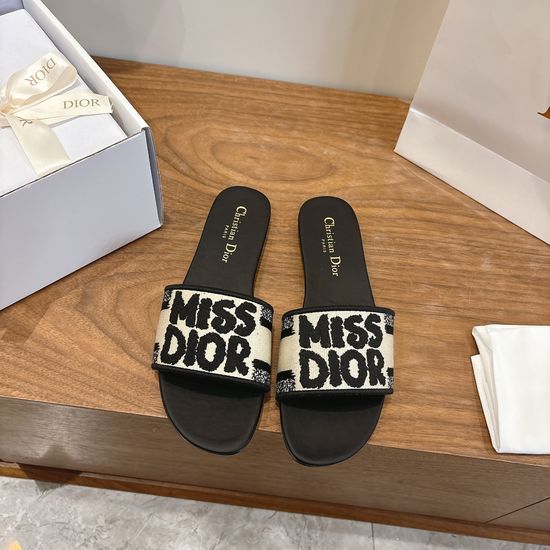 Christian Dior Silk Fabric Slip-on Sandals with CD Embroidery