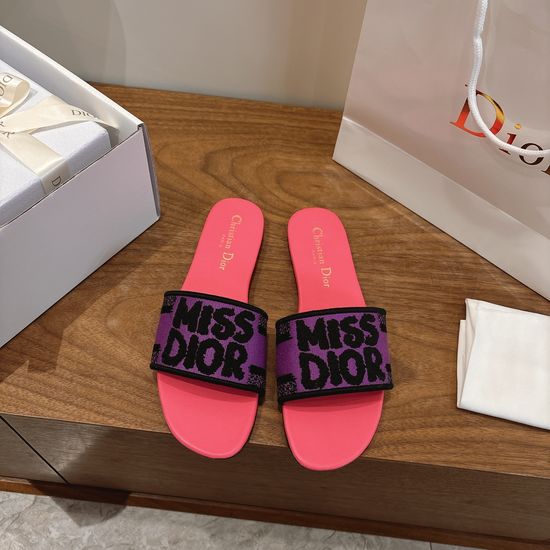 Christian Dior Silk Fabric Slip-on Sandals with CD Embroidery