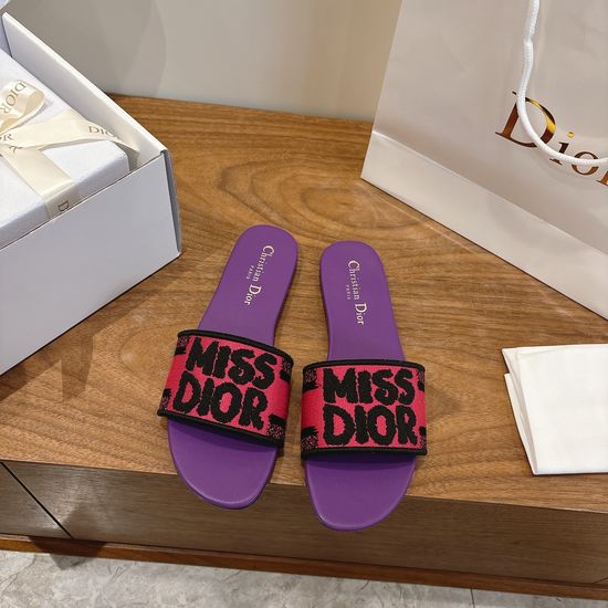 Christian Dior Silk Fabric Slip-on Sandals with CD Embroidery