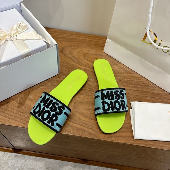 Christian Dior Silk Fabric Slip-on Sandals with CD Embroidery