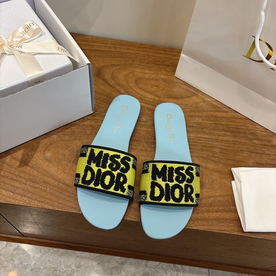 Christian Dior Silk Fabric Slip-on Sandals with CD Embroidery