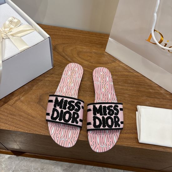 Christian Dior Silk Fabric Slip-on Sandals with CD Embroidery
