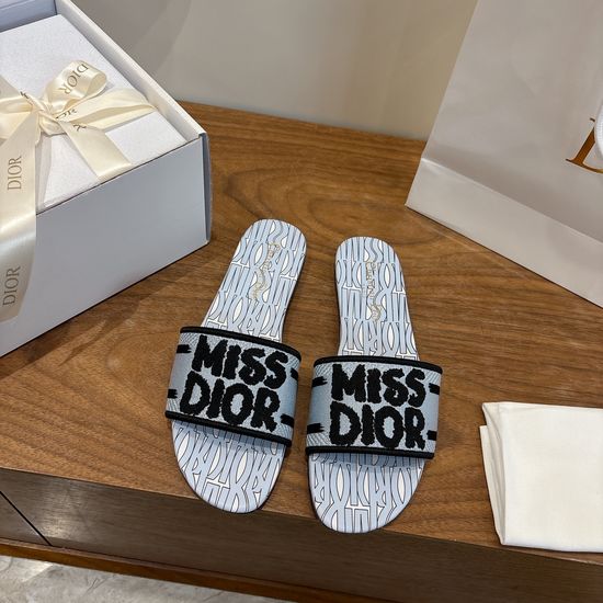 Christian Dior Silk Fabric Slip-on Sandals with CD Embroidery