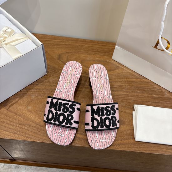 Christian Dior Silk Fabric Slip-on Sandals with CD Embroidery