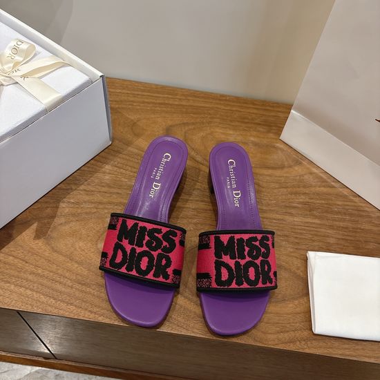 Christian Dior Silk Fabric Slip-on Sandals with CD Embroidery
