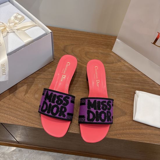 Christian Dior Silk Fabric Slip-on Sandals with CD Embroidery