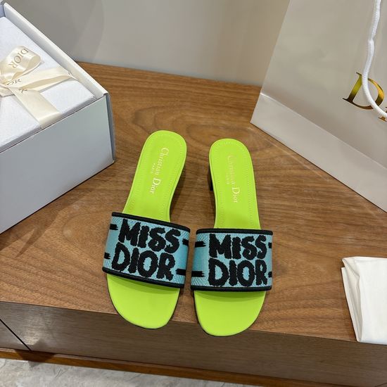 Christian Dior Silk Fabric Slip-on Sandals with CD Embroidery