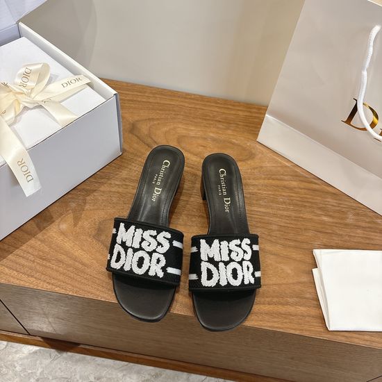 Christian Dior Silk Fabric Slip-on Sandals with CD Embroidery