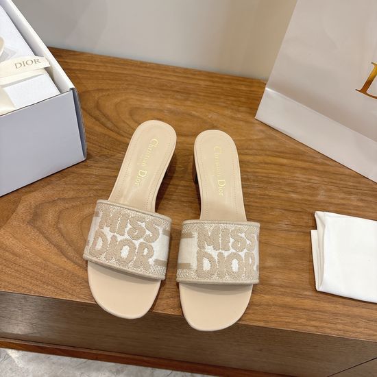 Christian Dior Silk Fabric Slip-on Sandals with CD Embroidery