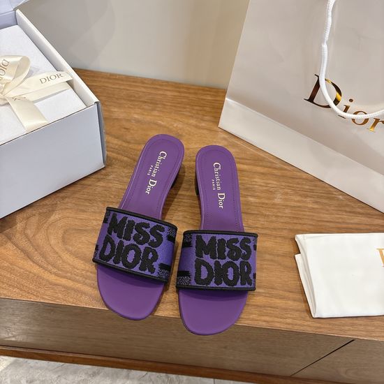 Christian Dior Silk Fabric Slip-on Sandals with CD Embroidery