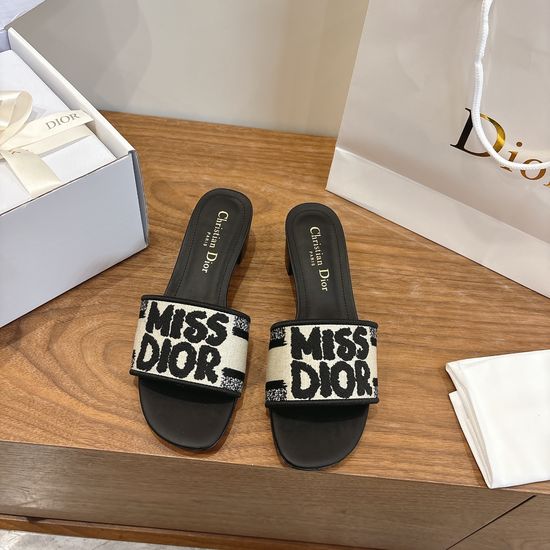 Christian Dior Silk Fabric Slip-on Sandals with CD Embroidery