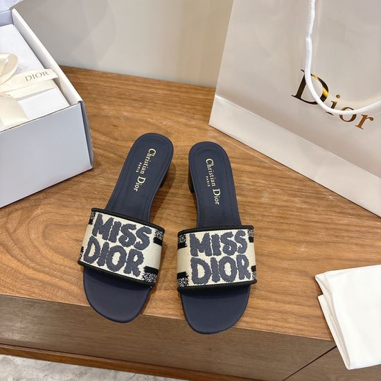 Christian Dior Silk Fabric Slip-on Sandals with CD Embroidery