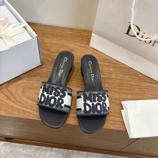 Christian Dior Silk Fabric Slip-on Sandals with CD Embroidery