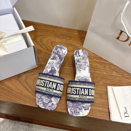 Christian Dior Custom Logo Embroidered Flat Slip-On Sandals