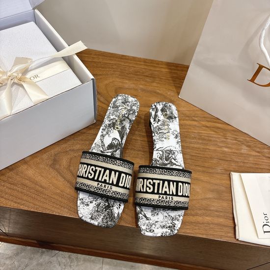 Christian Dior Custom Logo Embroidered Flat Slip-On Sandals