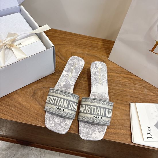 Christian Dior Custom Logo Embroidered Flat Slip-On Sandals