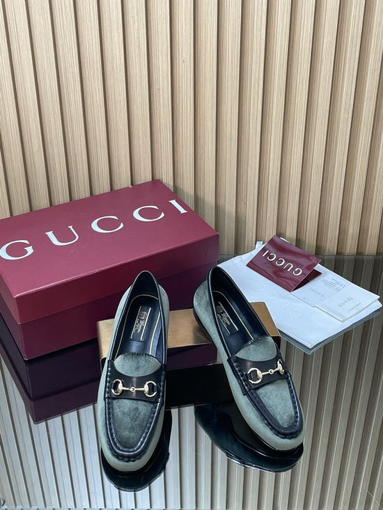 Gucci Velvet Leather Loafers with Metal Decor