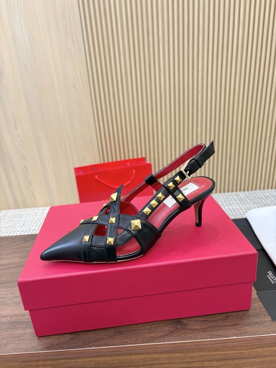Valentino Pyramid Stud Slingback Mid Heel Sandals