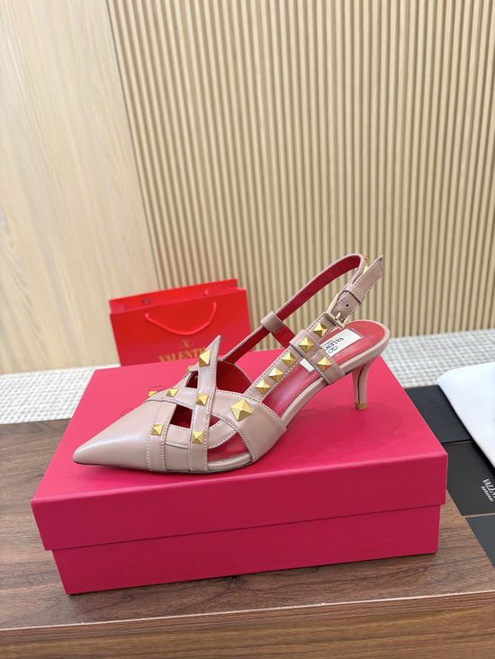 Valentino Pyramid Stud Slingback Mid Heel Sandals