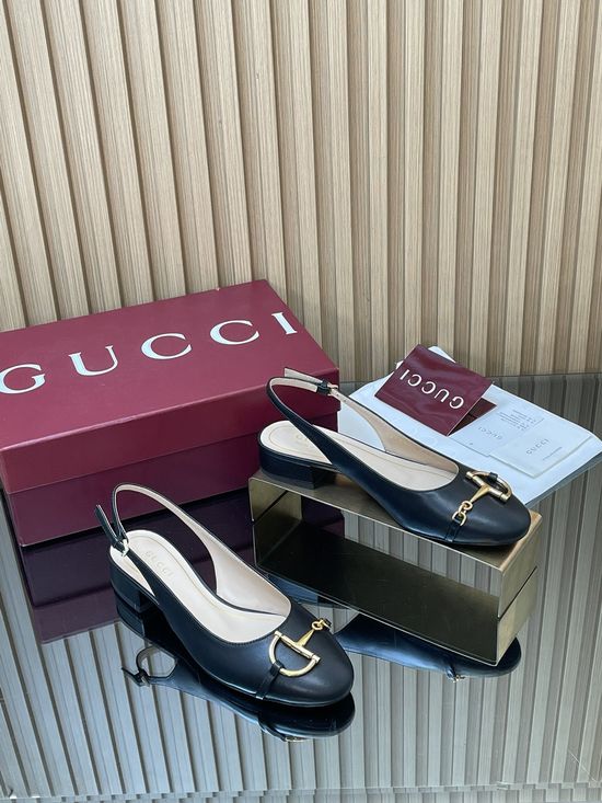 Gucci Patent Leather Buckle Slingback Flat Shoe