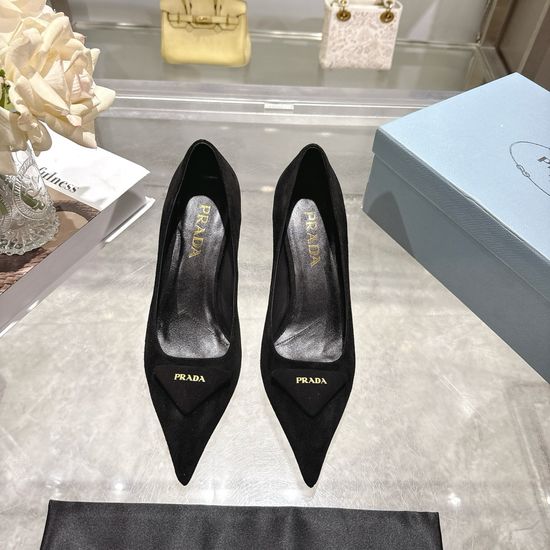 Prada Pointed Toe High Heel Pumps With Decorative Buckle