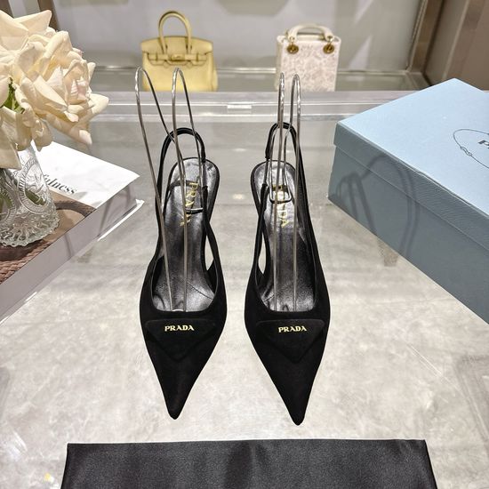 Prada Pointed Toe High Heel Sandals With Decorative Buckle