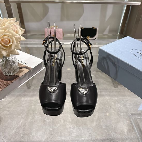 Prada Logo Decor Platform Chunky Heel Sandals