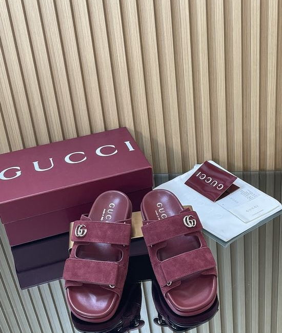 Gucci Embossed Suede Adjustable Strap Flat Casual Slide Sandals
