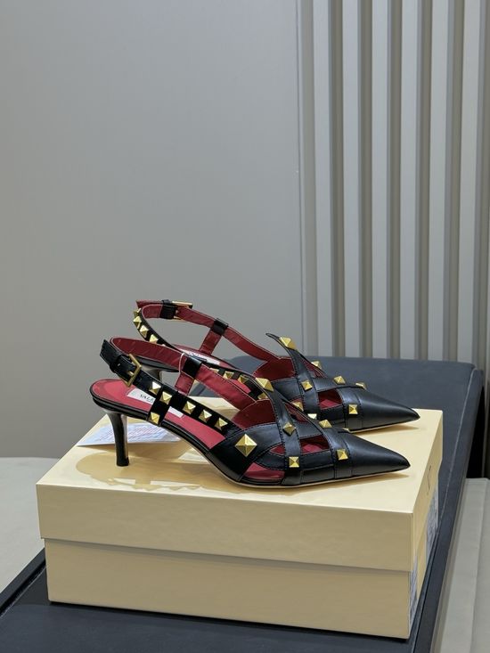 Valentino Stud Embellished Square Toe Leather Flats