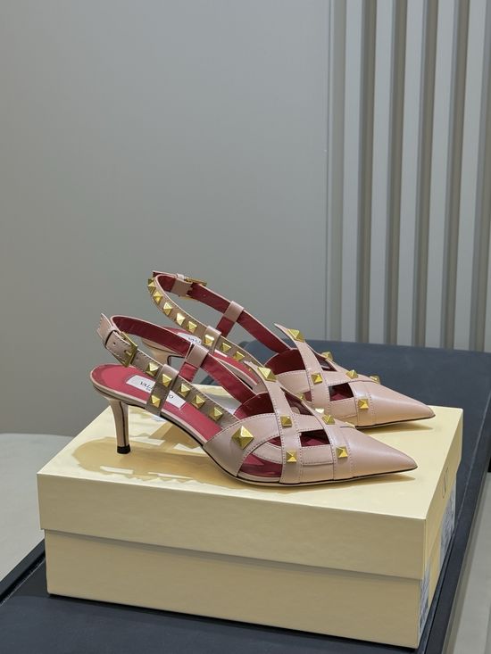 Valentino Stud Embellished Square Toe Leather Flats