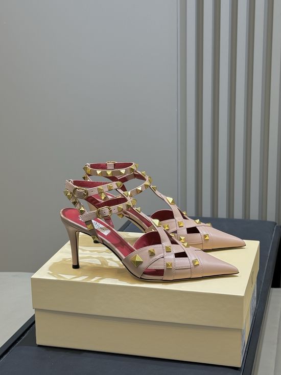 Valentino Stud Embellished Square Toe Leather Flats