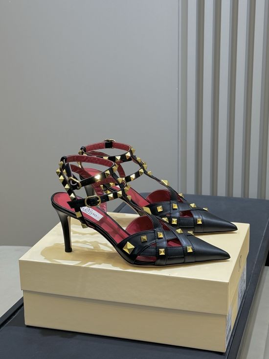 Valentino Stud Embellished Square Toe Leather Flats