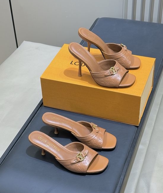 Louis Vuitton LV Monogram Embossed High Heel Mules with Metal Accent