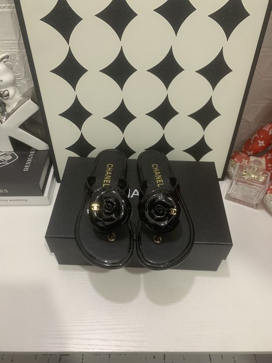 Chanel Camellia Flip Flops with Decorative Hardware Buckle