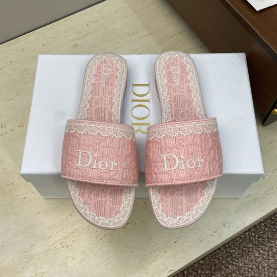 Christian Dior Flat Slippers with CD Logo Embroidery and Round Toe