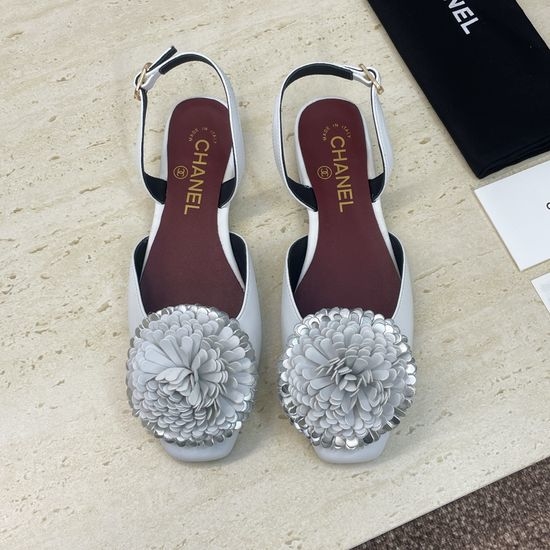 Chanel Color Block Square Toe Slingback Flats with Metal Buckle