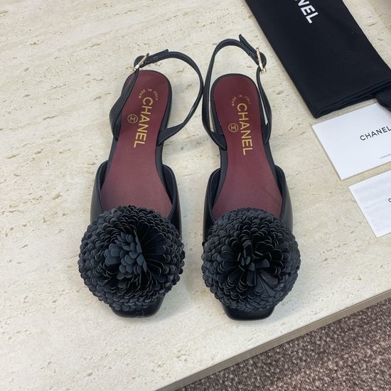 Chanel Color Block Square Toe Slingback Flats with Metal Buckle