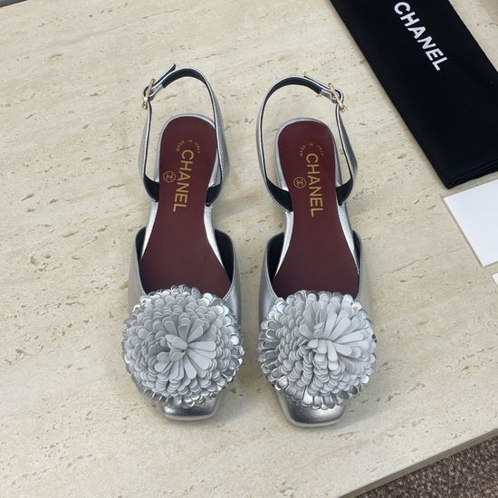 Chanel Color Block Square Toe Slingback Flats with Metal Buckle