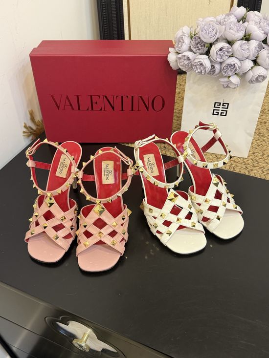 Valentino Pointed Toe Rivet Mid Heel Leather Pumps